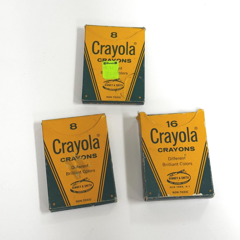 Vintage Biney and Smith Crayola crayons- Set of 3 used boxes for school decor